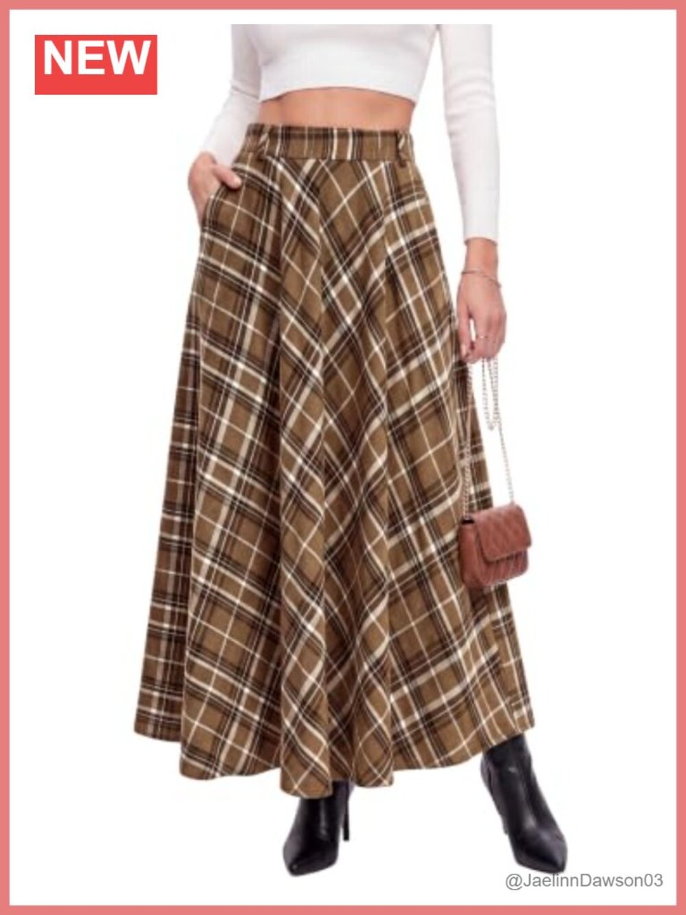 Women's Plaid Maxi Skirt High Waist A-Line with Pockets Fall